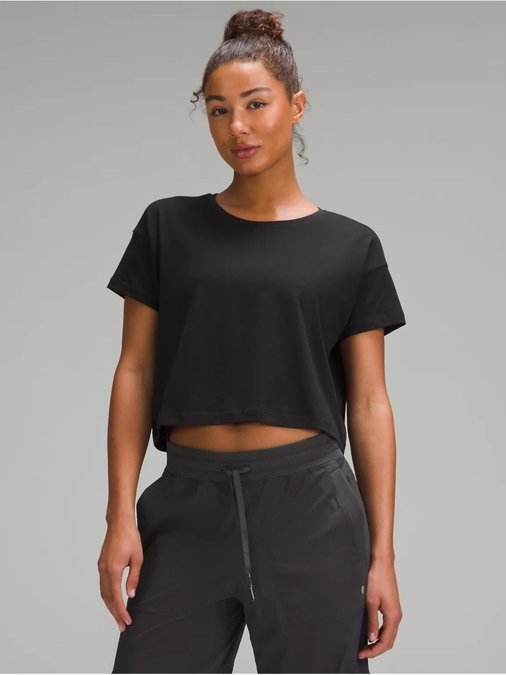 lululemon athletica Black Cropped Crew Tee